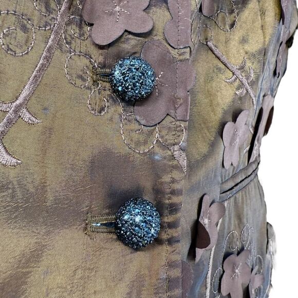 Town And Travel Blazer Brown 3D Floral Shimmer Size M Art To Wear Four Button - Picture 4 of 8